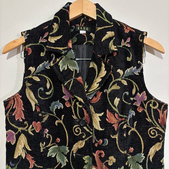 Black Velvet Floral Brocade Tapestry Vest Size Small Dark Academia Indie Sleeze - Picture 2 of 7